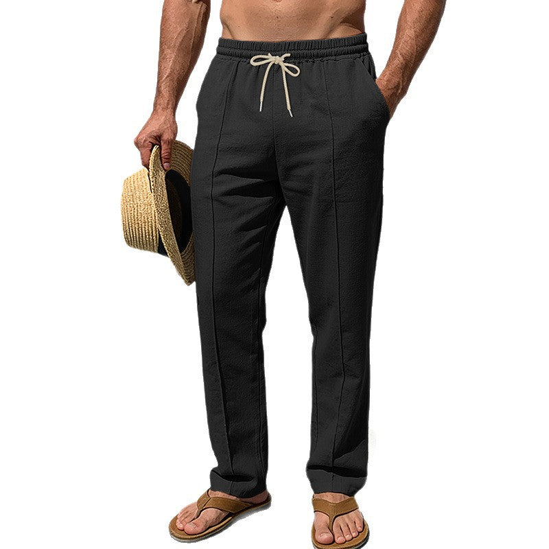 Herren Atmungsaktive Strandhose aus Leinenmix mit geradem Schnitt, Tunnelzug und Bügelfalte EB
