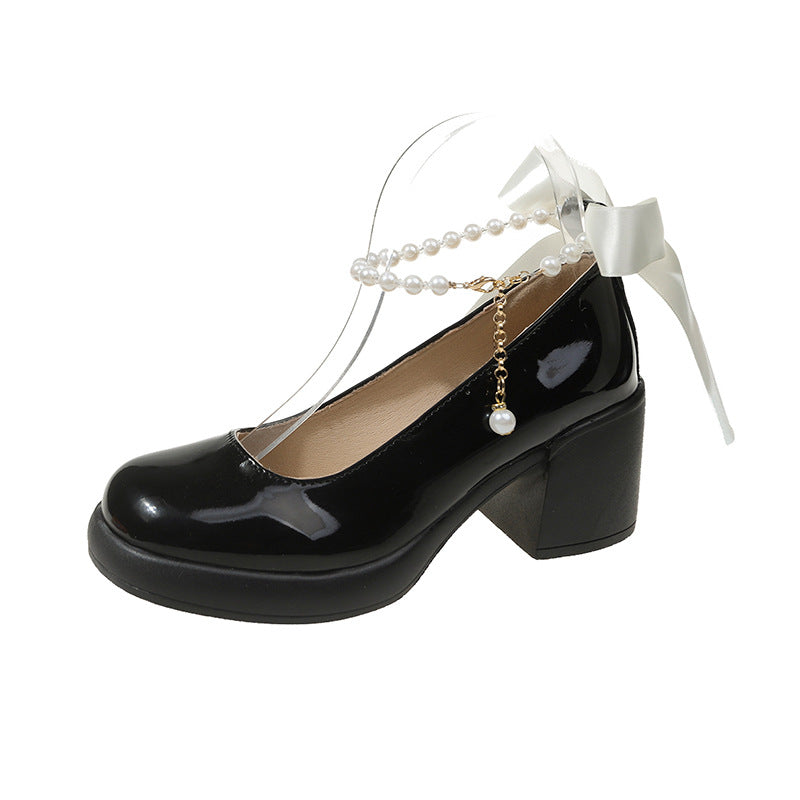 Damen Elegante Plateau-Pumps mit Perlen- und Schleifenverzierung EB