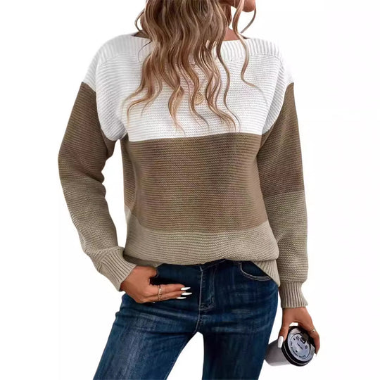 Damen bequemer Strickpullover mit modernem Farbblockdesign und lässigem Schnitt EB