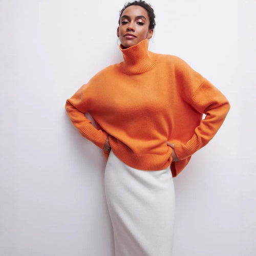 Damen Oversized Rollkragenpullover aus weichem Strick EB