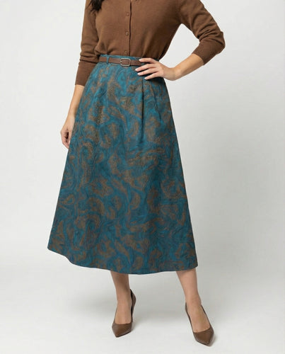 Damen Polo Cardigan Zopfmuster Midirock mit hohem Bund, Jacquardstruktur, dezenter Faltenlegung und Eingrifftaschen EB