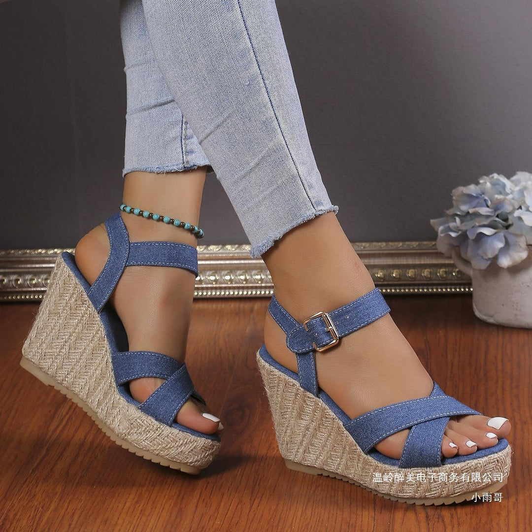 Damen Wedge-Sandaletten mit geflochtenem Jute-Detail und rutschfester Sohle EB