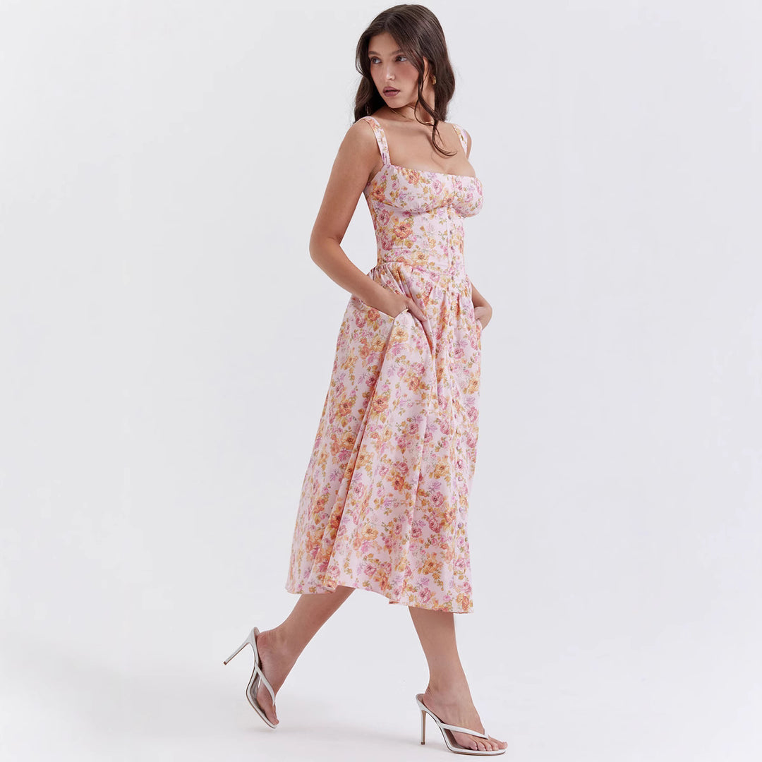 Damen Maxikleid mit floralen Mustern und dezenten Raffungen EB