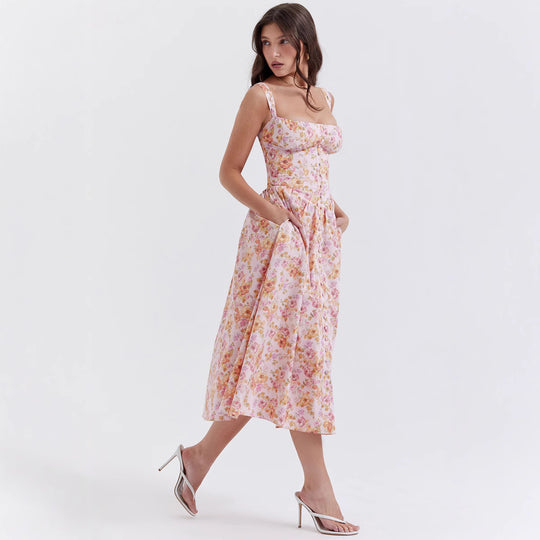 Damen Maxikleid mit floralen Mustern und dezenten Raffungen EB