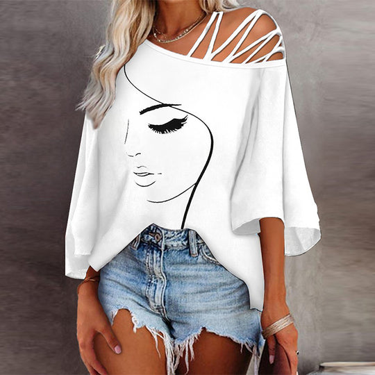 EB | Spleißen lockeres lässiges Print-T-Shirt