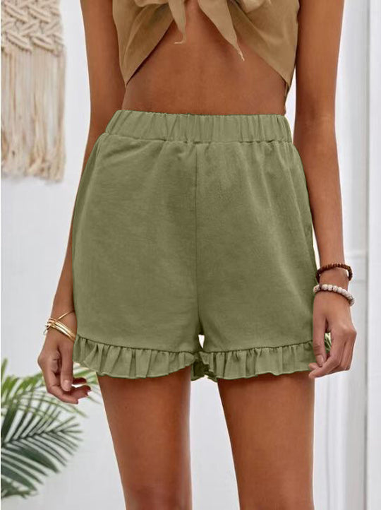 Damen Shorts mit voluminösem Rüschensaum und elastischem Bund EB