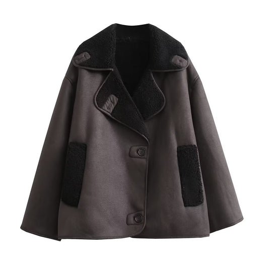 Damen Teddy-Fleece-Jacke mit praktischem Knopfverschluss und Taschen EB
