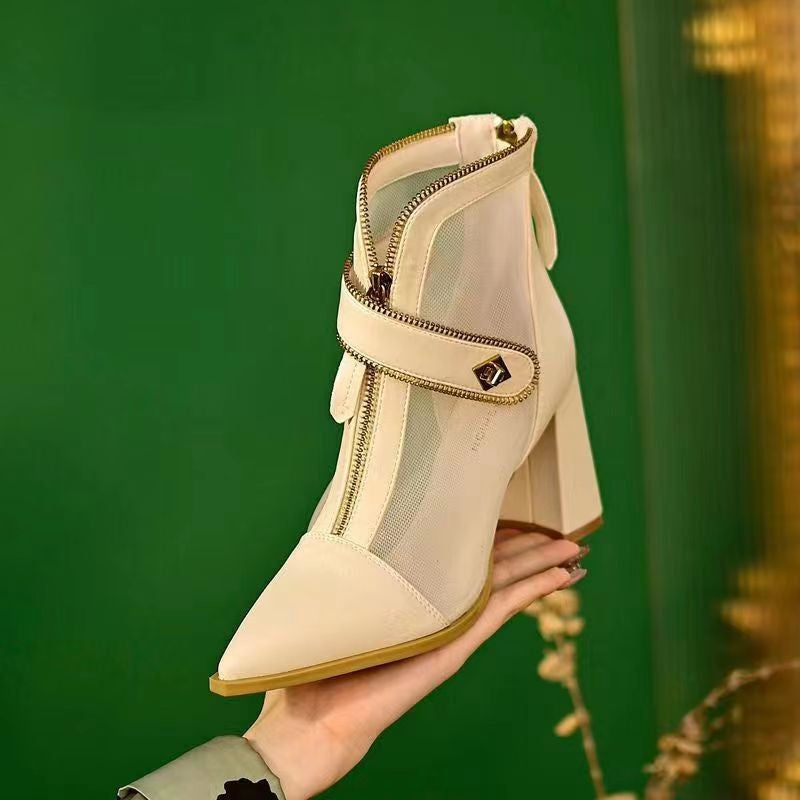 Damen modische Ankle Boots mit Reißverschluss und Mesh-Einsätzen EB