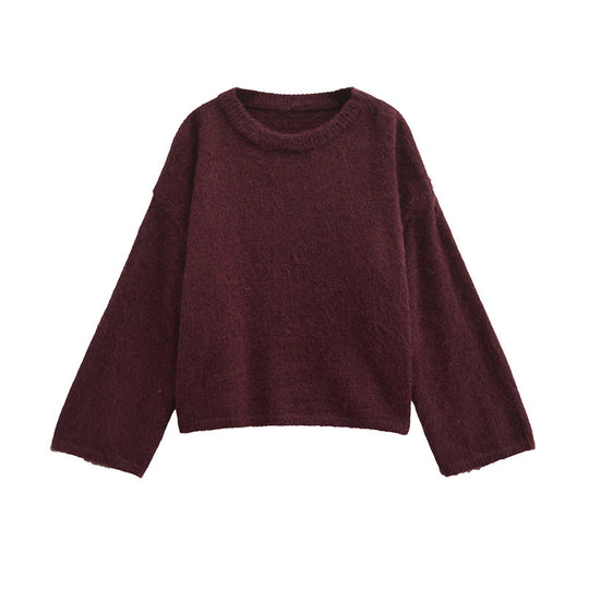 Damen Grobstrickpullover mit lässigem Schnitt und weitem Rundhalsausschnitt EB
