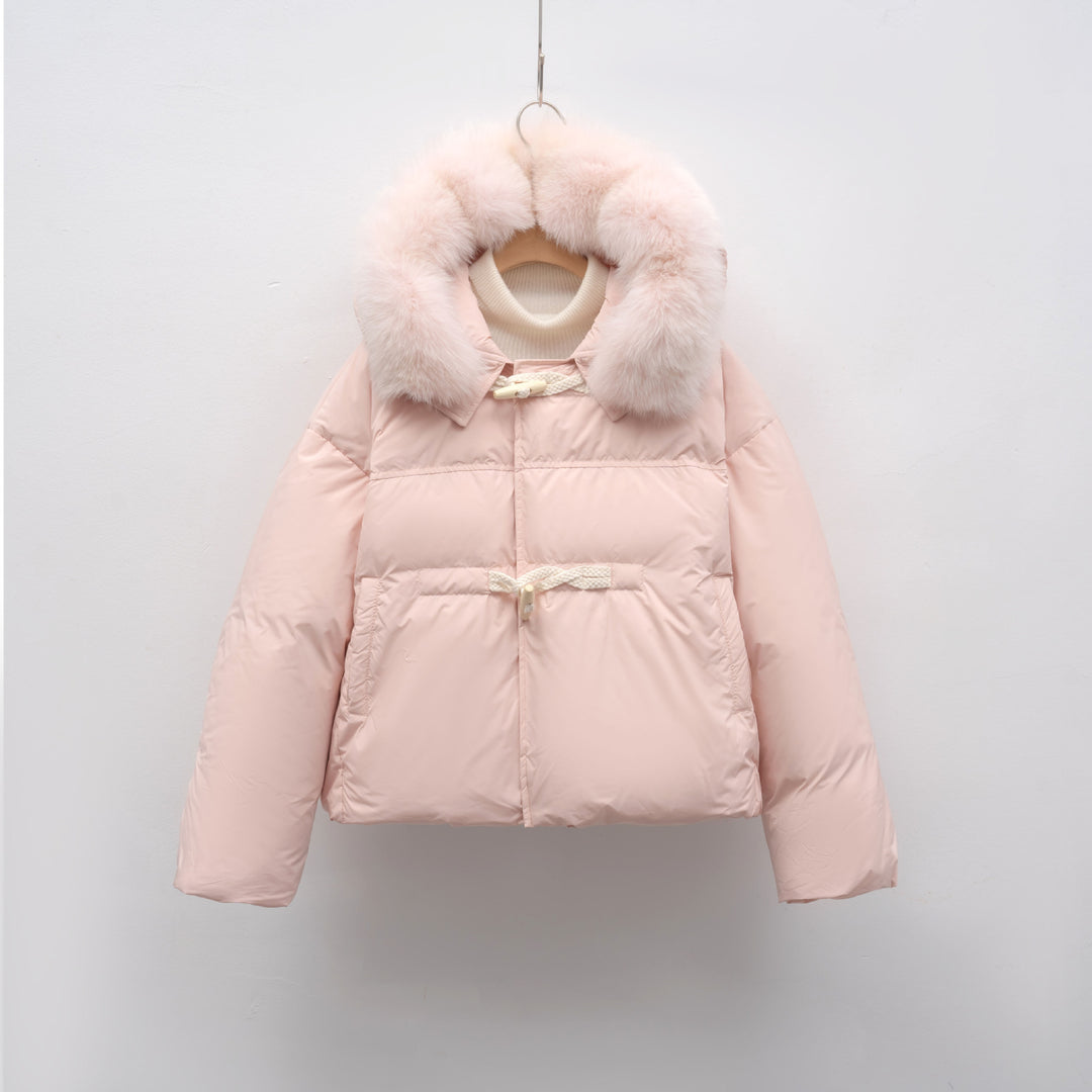Damen modische Winterjacke mit Kunstfellkragen EB