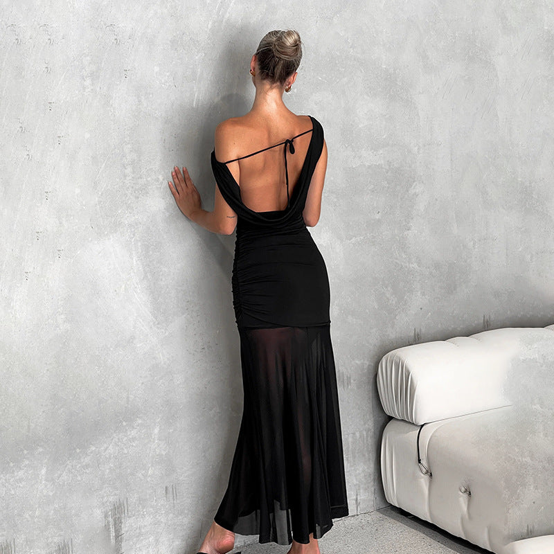 Damen Elegantes schulterfreies Maxikleid mit raffiniertem Rüschendesign EB