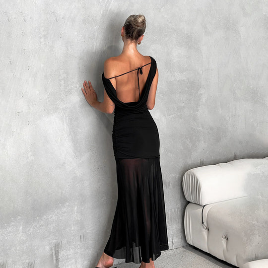 Damen Elegantes schulterfreies Maxikleid mit raffiniertem Rüschendesign EB