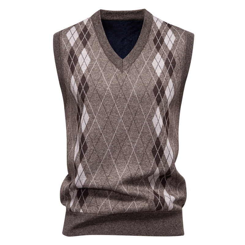 Herren nan elegante Rautenmuster-Strickweste mit V-Ausschnitt und leichtem Baumwollmix EB