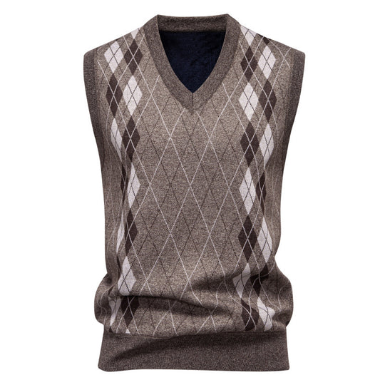 Herren nan elegante Rautenmuster-Strickweste mit V-Ausschnitt und leichtem Baumwollmix EB