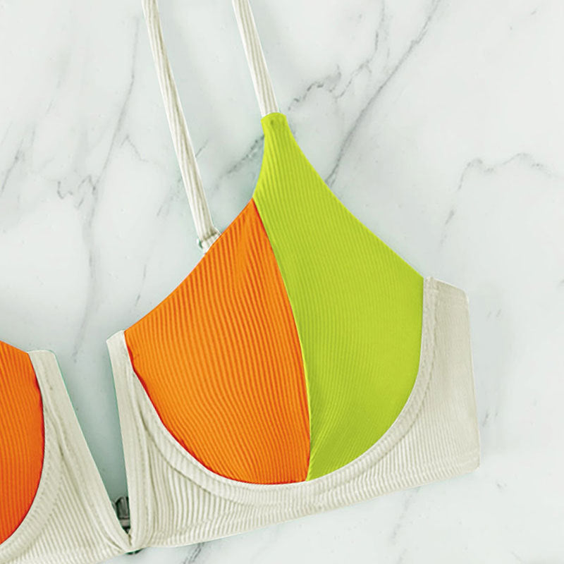 Damen Bikini-Set mit trendigem Farbblockdesign und verstellbaren Trägern EB