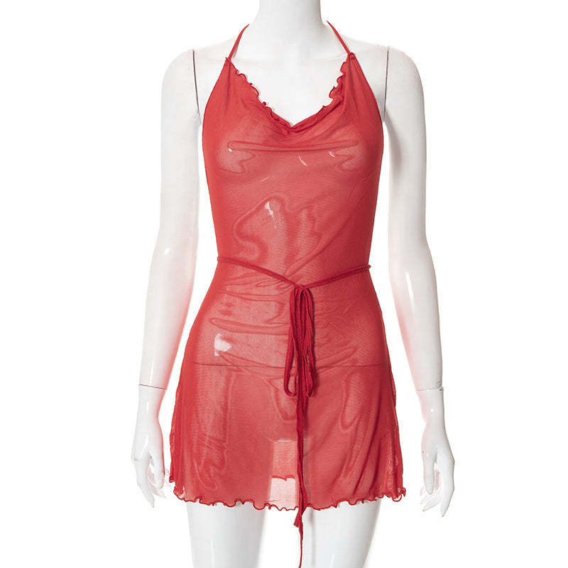 Damen luftiges Chiffonkleid mit femininem Ausschnitt und feinen Rüschen EB