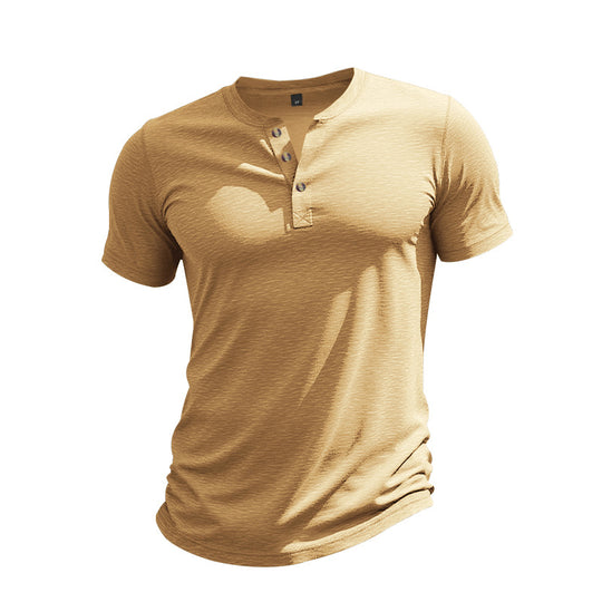 Herren Kurzarm-Henley-T-Shirt aus weicher Baumwolle mit dekorativer Knopfleiste EB