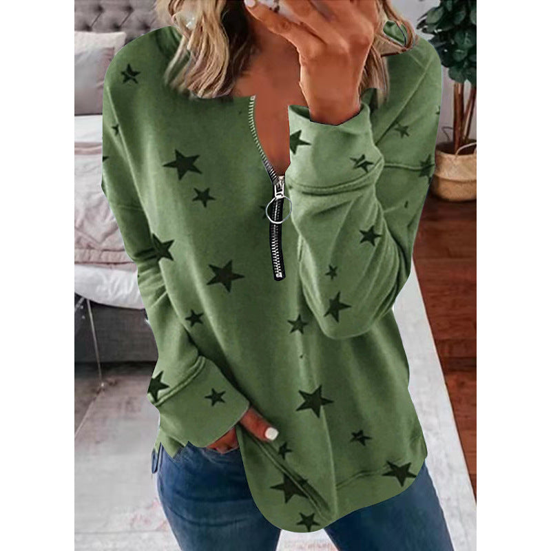 Damen Kapuzensweatshirt mit Reißverschluss und Sternenmuster EB