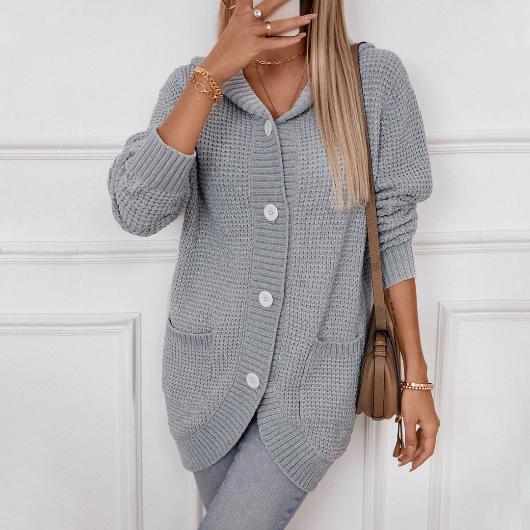 Damen lässiger Strickmantel mit Kapuze EB