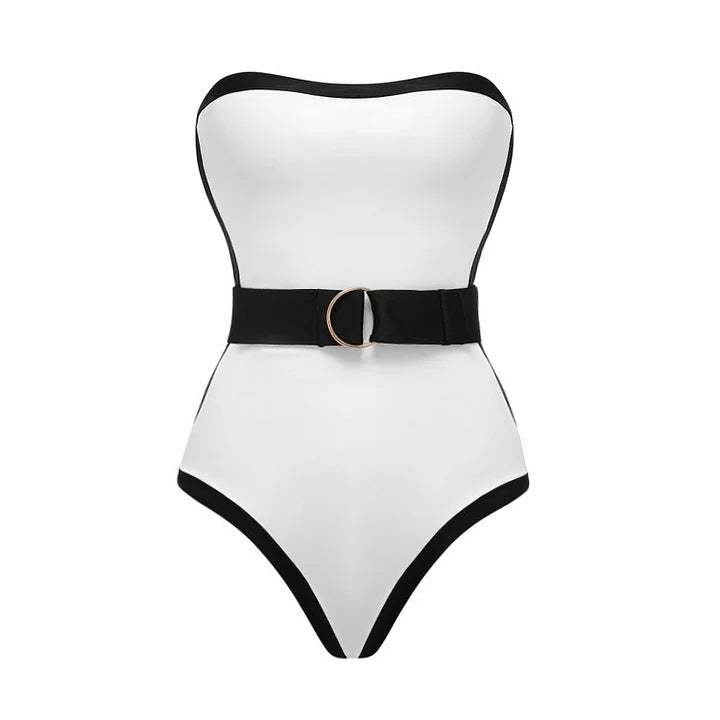 Damen Bandeau-Badeanzug mit modischem Gürtel EB