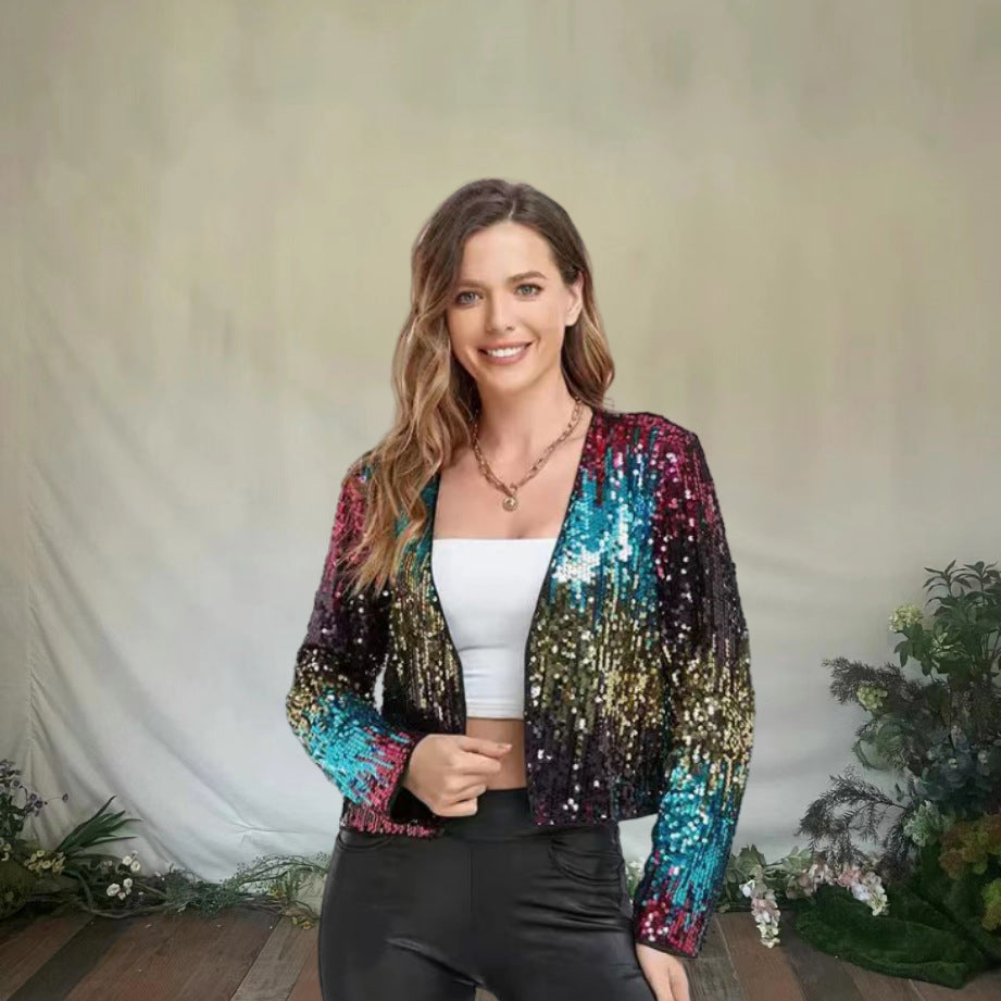 Damen Glitzernde Paillettenjacke mit modischem Schnitt EB