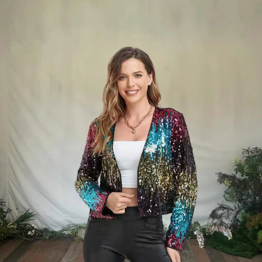 Damen Glitzernde Paillettenjacke mit modischem Schnitt EB
