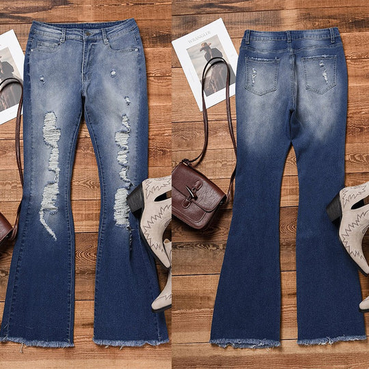 Damen Flared Jeans mit distressed Akzenten EB