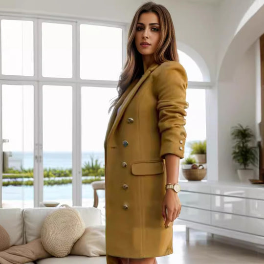 Damen Modischer Wollmantel mit doppelter Knopfleiste EB