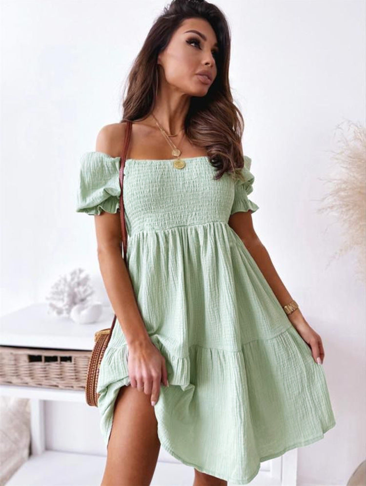 Damen lässiges Sommerkleid mit Puffärmel und Volants EB