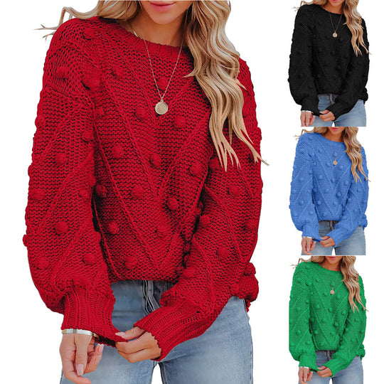 Damen stylischer Strickpullover mit strukturiertem 3D-Muster EB