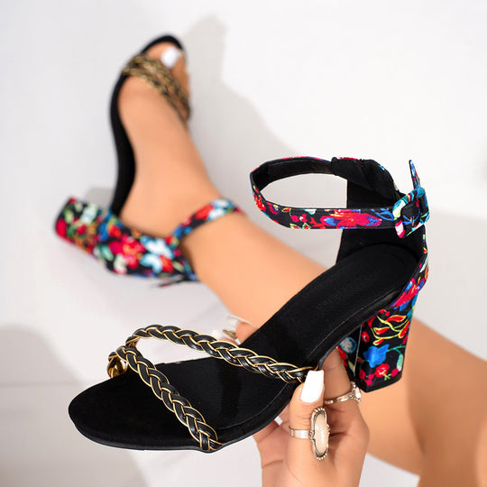 Damen Elegante Sandalen mit geflochtenem Design und modischem Blockabsatz EB