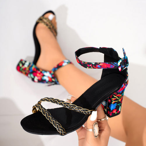 Damen Elegante Sandalen mit geflochtenem Design und modischem Blockabsatz EB