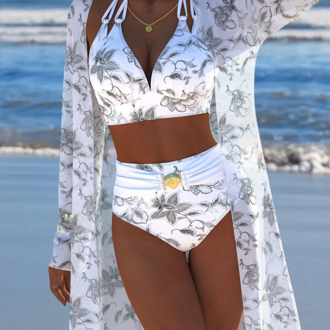 Damen Bikini-Set mit kreativem geometrischen Design und hohem Bund EB