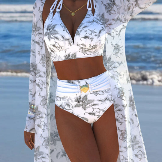 Damen Bikini-Set mit kreativem geometrischen Design und hohem Bund EB
