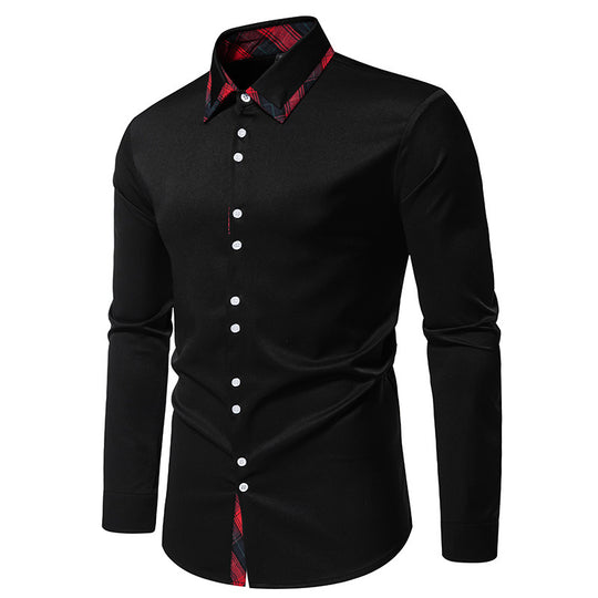 Herren elegantes Langarmhemd mit kreativem Kragen und kontrastierenden Details EB