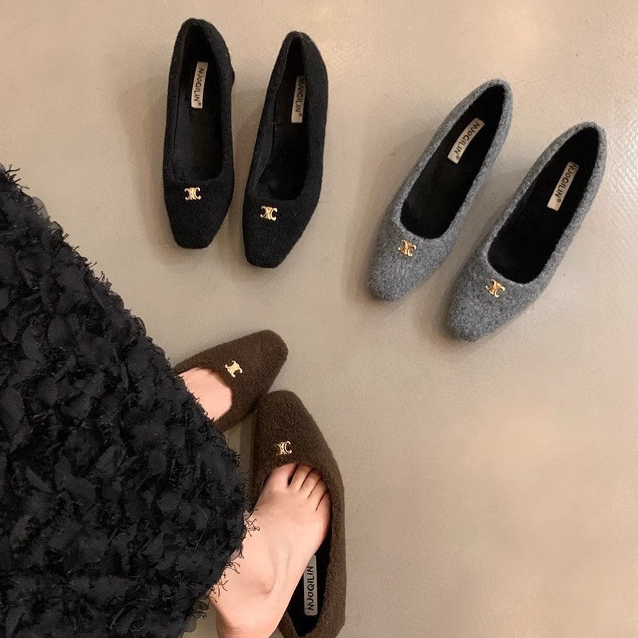 Damen elegante Blockabsatz-Ballerinas aus Wollfilz EB