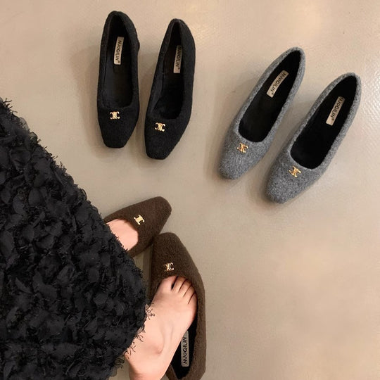 Damen elegante Blockabsatz-Ballerinas aus Wollfilz EB