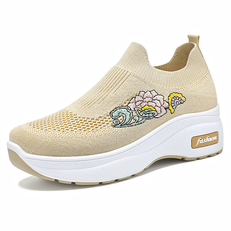 Damen Athletische Sneakers mit floralem Design und höhenverstellbarer Plateausohle EB