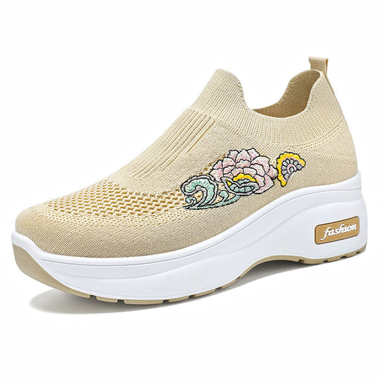 Damen Sportliche Stretch-Sneaker mit floraler Applikation und dämpfender Sohle EB