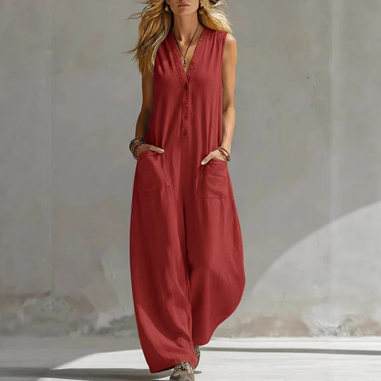 Damen Jumpsuit mit tiefem V-Ausschnitt und praktischen Taschen EB