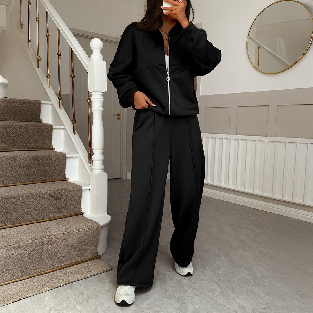 Damen nan Oversize-Sweatset mit Reißverschluss-Bomberjacke und Highwaist-Palazzohose EB