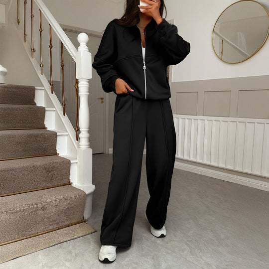 Damen nan Oversize-Sweatset mit Reißverschluss-Bomberjacke und Highwaist-Palazzohose EB