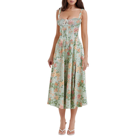 Damen Maxikleid mit schulterfreier Silhouette und romantischem Blumenmuster EB