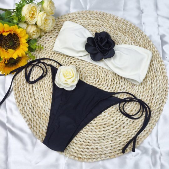 Damen Bikini mit floralem Detail und elastischen Trägern EB