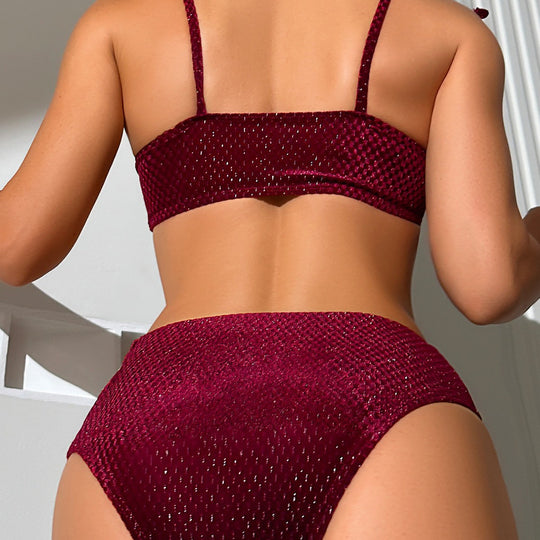Damen Bandeau-Bikini mit raffiniertem Knoten und hoch tailliertem Höschen EB