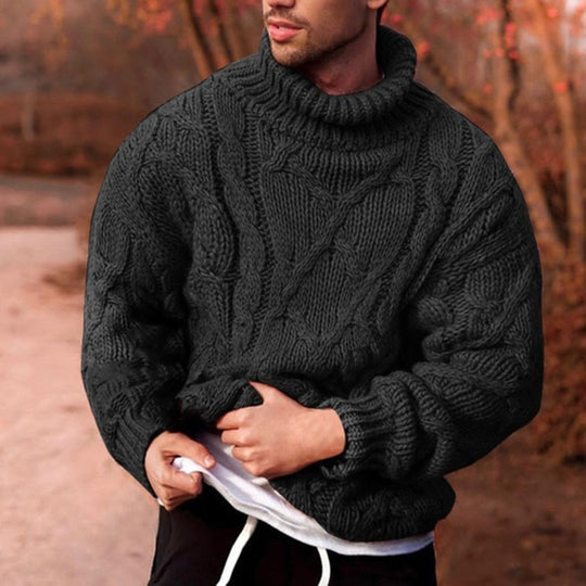 Herren Strickpullover mit hohem Kragen und strukturiertem Zopfmuster EB