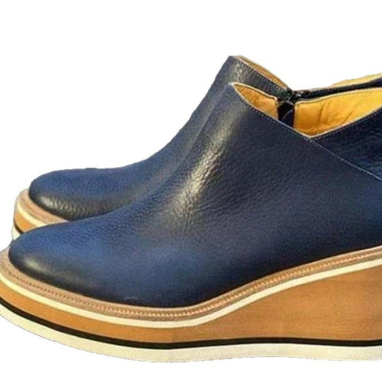 Damen Wedge-Stiefeletten aus weichem Leder mit angesagtem Riemen-Design EB