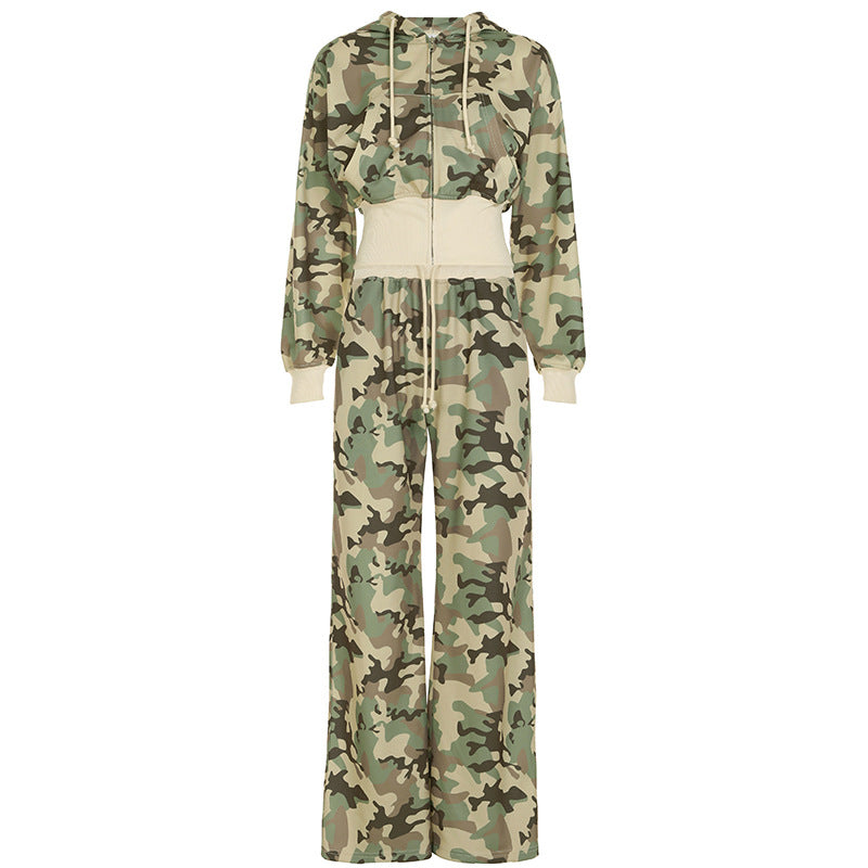 EB | Unformal Kontrastfarbe Gesamt Hoodie Langarm Sweatshirt Hose Zwei Teile Camouflage Strickjacke Hose Set