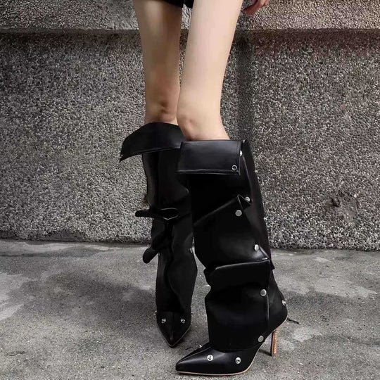 Damen Stylishe Overknee-Stiefel mit innovativem Design und elegantem Absatz EB