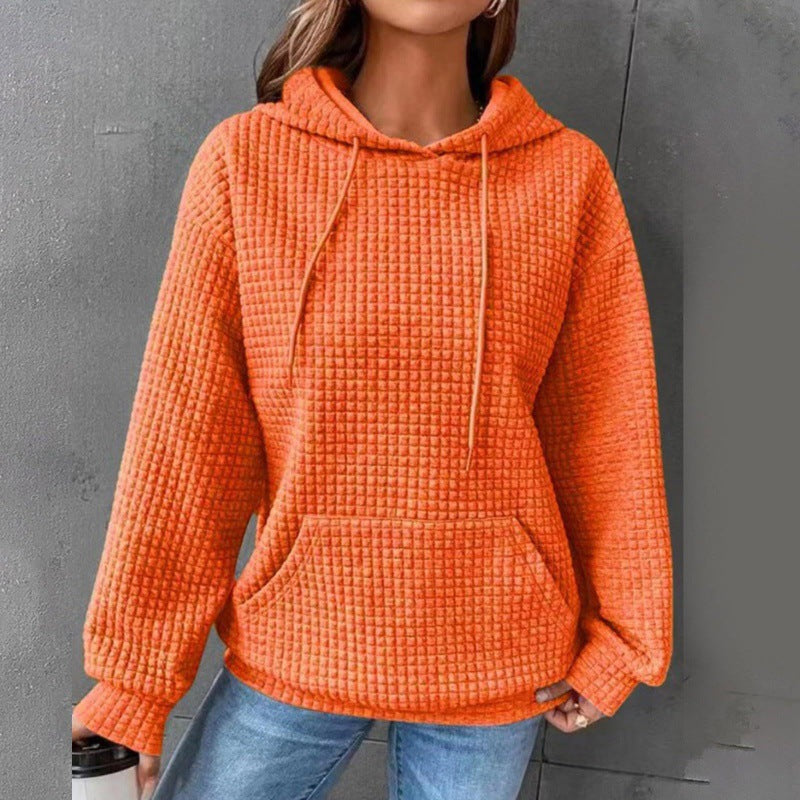 Damen Waffelstruktur Kapuzenpullover mit gemütlichem Schnitt und praktischer Tasche EB